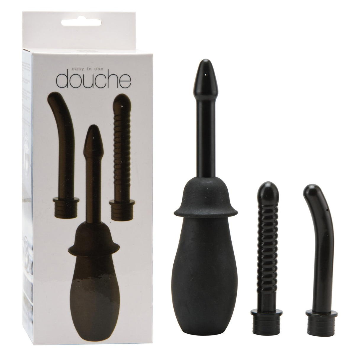 Seven Creations Anal Douche Kit – komplette Analdusche mit schwarzem Pumpball, drei unterschiedlichen Aufsätzen und Originalverpackung – erhältlich bei Evoria Care