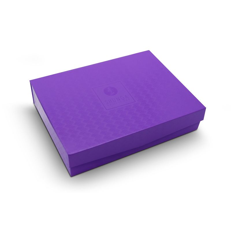 SHUNGA Naughtier Kit – geschlossene rechteckige Geschenkbox in einfarbigem Violett ohne sichtbare Produktbanderole, in schräger Ansicht auf weißem Hintergrund – erhältlich bei Evoria Care