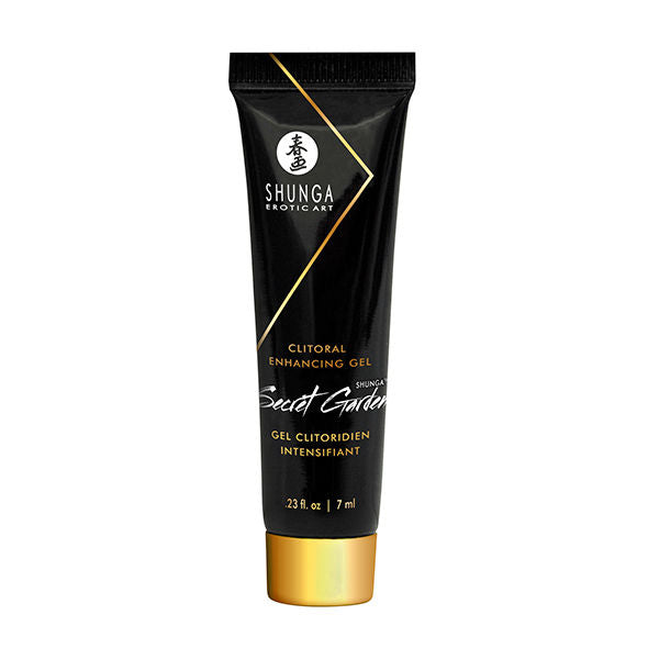 SHUNGA Naughty Geisha Kit – schwarze Mini-Pflegetube mit goldfarbenem Verschluss, weißem Markenschriftzug und dekorativem Grafikmotiv in weiterer aufrechter Produktansicht – erhältlich bei Evoria Care
