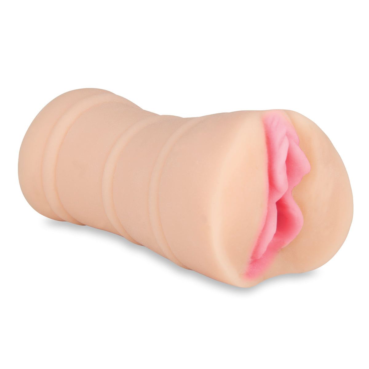 STROKER Porn Star Pussy – einzelner hautfarbener Vaginal-Masturbator aus weichem TPR mit zylindrischem Körper und rosafarbener anatomisch geformter Öffnung auf weißem Hintergrund – erhältlich bei Evoria Care