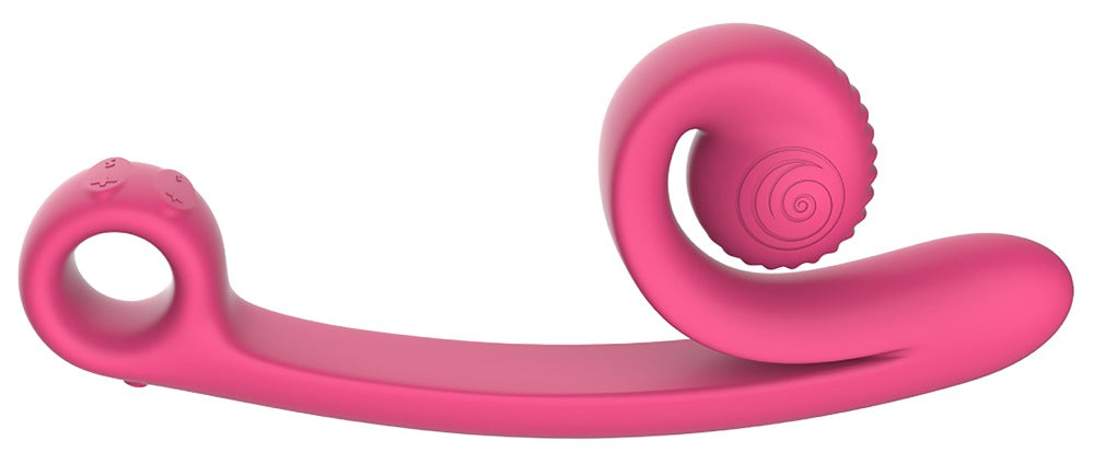 SVibe Curve Dual Stimulator in Pink – große Produktansicht mit geschwungenem G-Zonen-Schaft, rundem Klitorisstimulator und Ringgriff – erhältlich bei Evoria Care