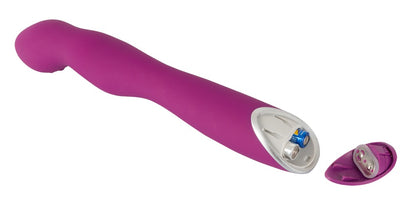 Sweet Smile A&G-Spot Vibrator in Pink – liegende Produktansicht mit geschwungenem Schaft und zugehörigem Ladekabel – erhältlich bei Evoria Care
