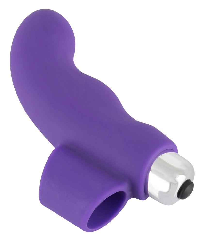 Sweet Smile Finger Vibrator in Lila – Seitenansicht mit geschwungenem Stimulationsbereich und Fingerhalterung – erhältlich bei Evoria Care