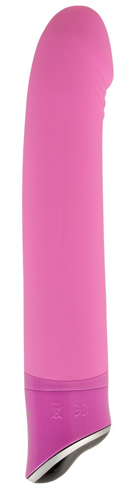 Sweet Smile Happy Vibrator in Pink – Seitenansicht mit sanft gebogenem Schaft und abgerundeter Stimulationsspitze – erhältlich bei Evoria Care