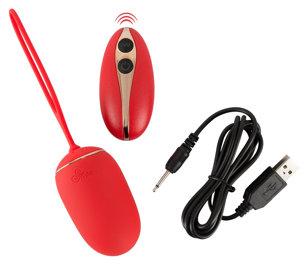 Sweet Smile RC Love Ball in Rot – Vibrokugel mit Rückholschlaufe, Fernbedienung und zugehörigem Ladekabel – erhältlich bei Evoria Care