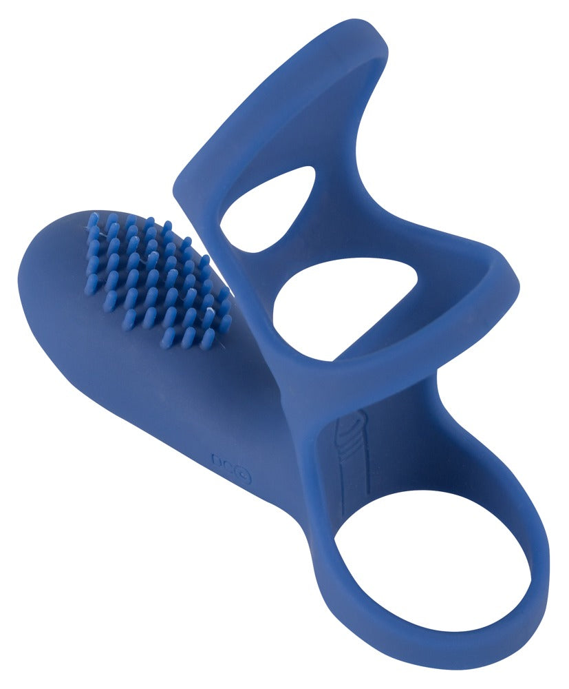 Sweet Smile Rechargeable Coupl in Blau – Seitenansicht der vibrierenden Penismanschette mit flexiblem Ringsystem und strukturiertem Stimulationsbereich – erhältlich bei Evoria Care