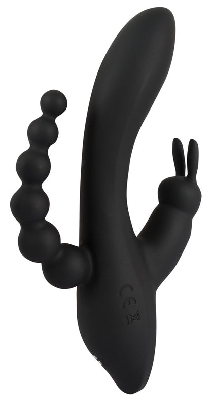 Sweet Smile Triple G-Spot Vibrator in Schwarz – Detailansicht der beiden seitlichen Stimulationsarme mit unterschiedlichen Strukturen – erhältlich bei Evoria Care
