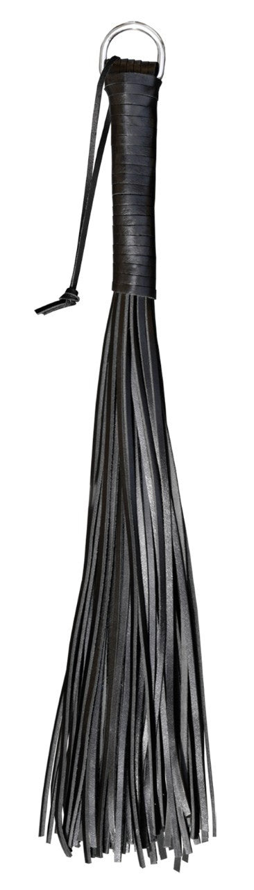 XX-DREAMSTOYS Lederpeitsche – schwarze Peitsche mit 48 langen Rindslederriemen, Griff und Handschlaufe in einzelner Produktansicht – erhältlich bei Evoria Care