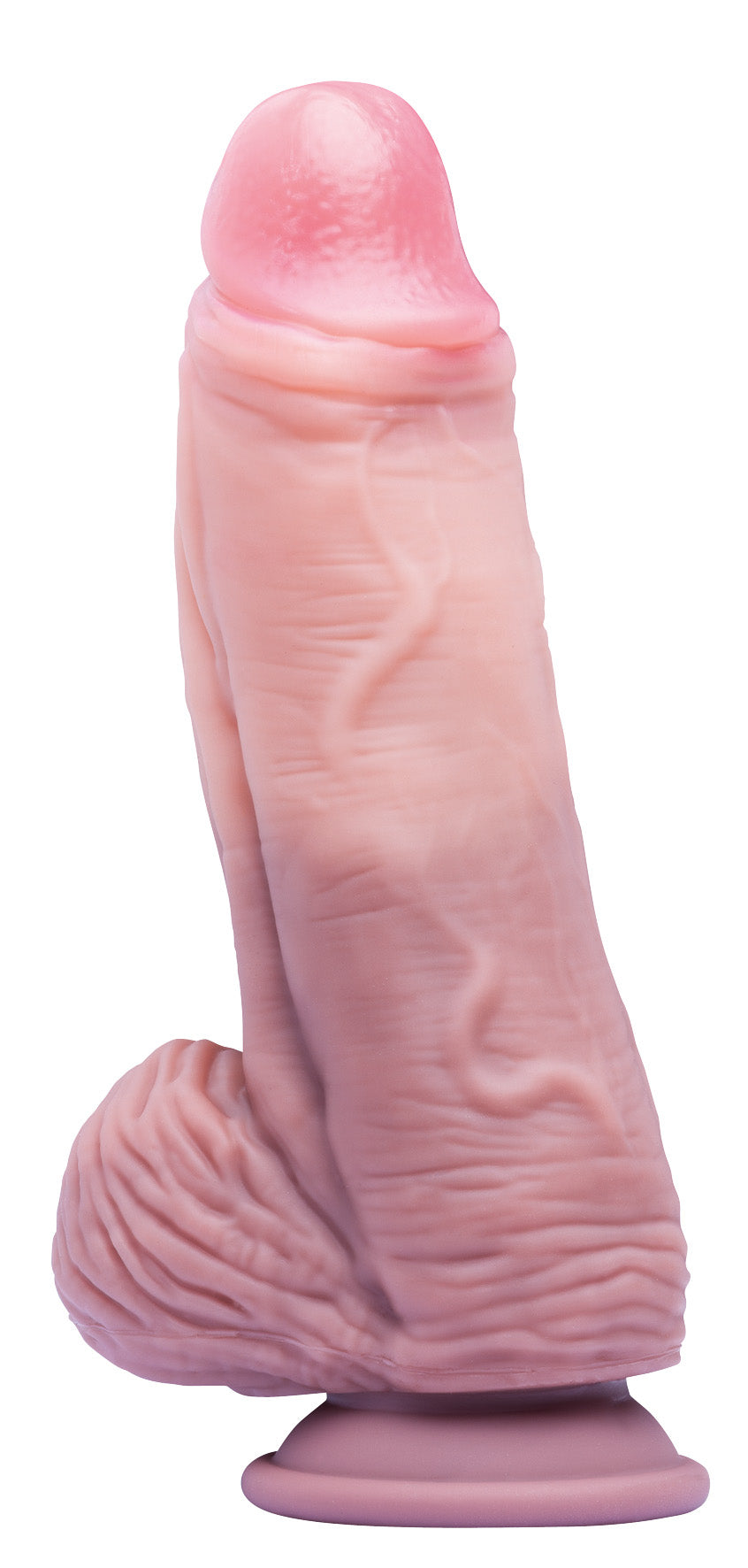 XX-DREAMSTOYS Mutant No. 5 – realistischer hautfarbener Silikon-Fantasy-Dildo mit aufrechtem Schaft, abgesetzter rosafarbener Eichel, sichtbaren Aderkonturen und anatomisch geformter Hodenbasis in frontaler Produktansicht – erhältlich bei Evoria Care
