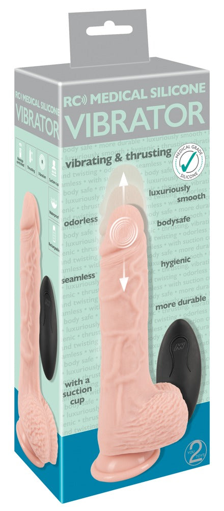 You2Toys Medical Silicone RC Thrusting Vibrator – Produkt zusammen mit der You2Toys Verkaufsverpackung – erhältlich bei Evoria Care