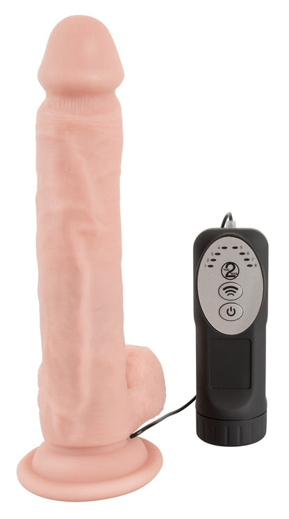 You2Toys Medical Silicone Thrusting Vibrator in Hautfarbe – Frontansicht mit realistischer Form, breitem Saugfuß und schwarzer Fernbedienung – erhältlich bei Evoria Care