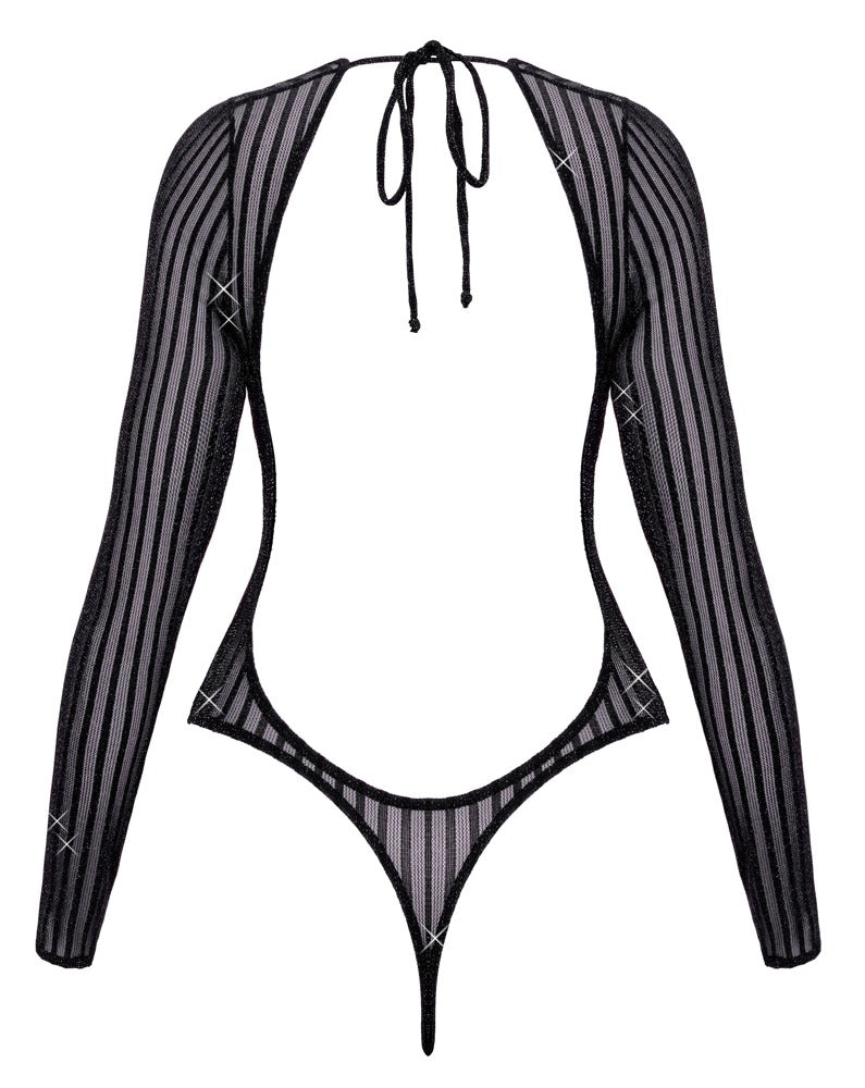 Rückansicht des Fantasy by Cottelli Langarm-Riobodys mit freiem Rücken und Neckholder-Bindung