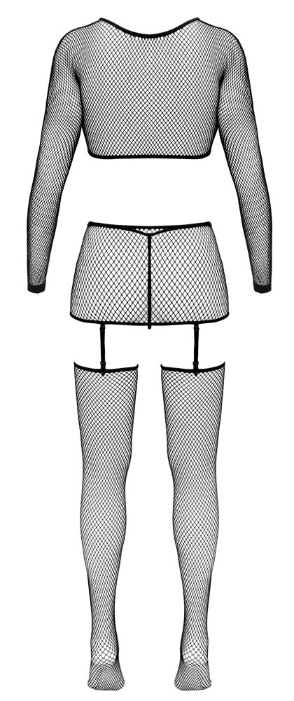 Fantasy by Cottelli Netz-Straps-Set mit Bolero, Strapsgürtel und Netzstrümpfen von hinten