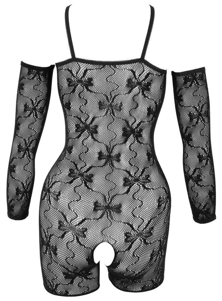 Rückansicht des Fantasy by Cottelli Ouvert-Catsuits aus elastischer Rautenspitze