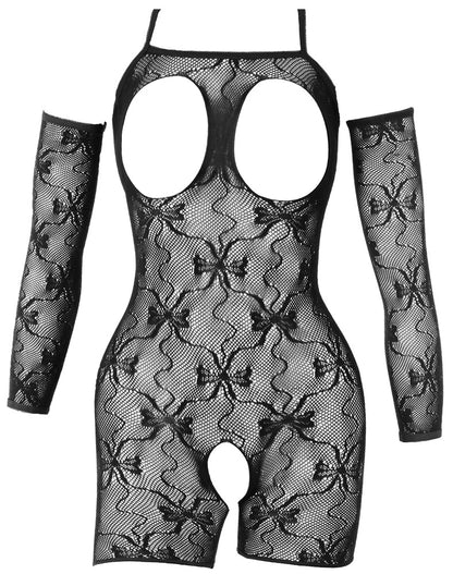 Vorderansicht des Fantasy by Cottelli Ouvert-Catsuits mit Brust-Cut-outs, kurzem Bein und Armstulpen
