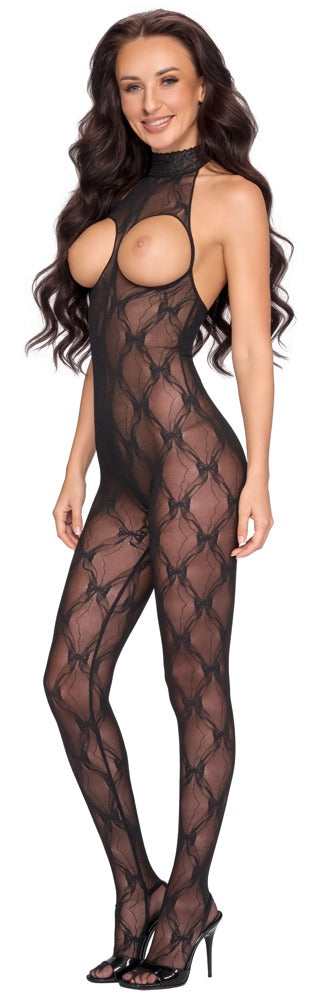 Ganzkörperansicht des Fantasy by Cottelli Ouvert-Catsuits mit transparenter Spitze und offenem Brustbereich