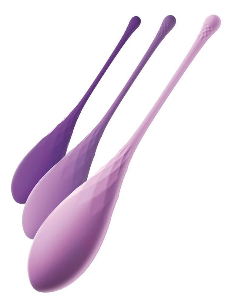 Fantasy For Her Kegel Train-Her Set mit drei unterschiedlich gewichteten Trainingskugeln und langen elastischen Rückholbändern