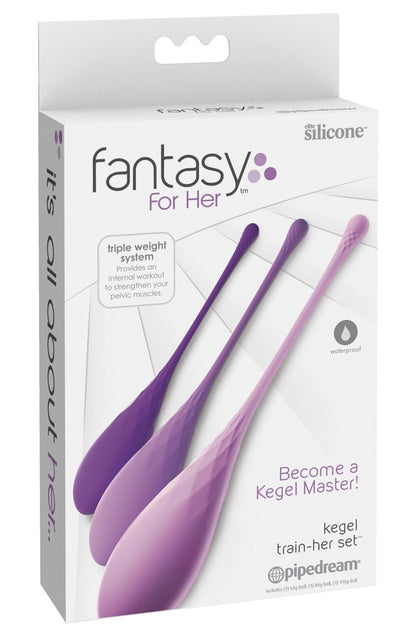Fantasy For Her Kegel Train-Her Set mit drei unterschiedlich gewichteten Beckenbodentrainern in der Originalverpackung