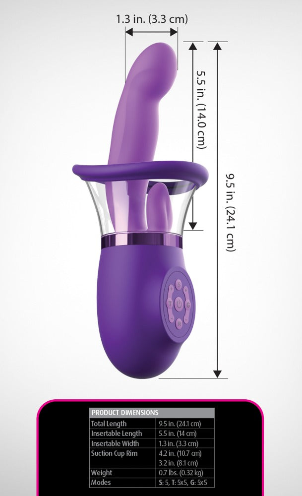 Fantasy For Her Pleasure Pro Plus mit Darstellung der Produktabmessungen und Saugschale