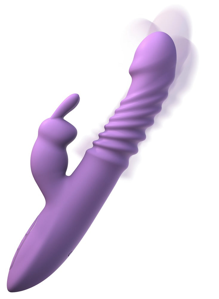 Fantasy For Her Thrusting Silicone Rabbit mit dargestellter Stoß- und Gyrationsbewegung am strukturierten Schaft