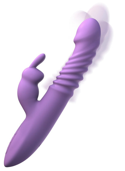 Fantasy For Her Thrusting Silicone Rabbit mit dargestellter Stoß- und Gyrationsbewegung am strukturierten Schaft