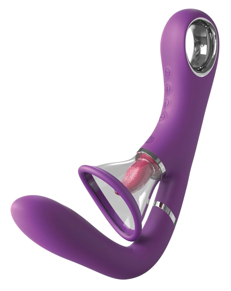 Fantasy For Her Ultimate Pleasure Pro in Seitenansicht mit gebogenem G-Punkt-Vibrator und transparenter Saugschale