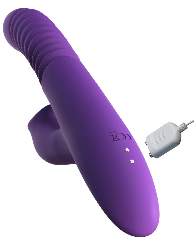 Seitenansicht des Fantasy For Her Ultimate Thrusting Clit Stimulate-Her mit USB-Ladekabel und strukturiertem Schaft