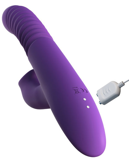 Seitenansicht des Fantasy For Her Ultimate Thrusting Clit Stimulate-Her mit USB-Ladekabel und strukturiertem Schaft