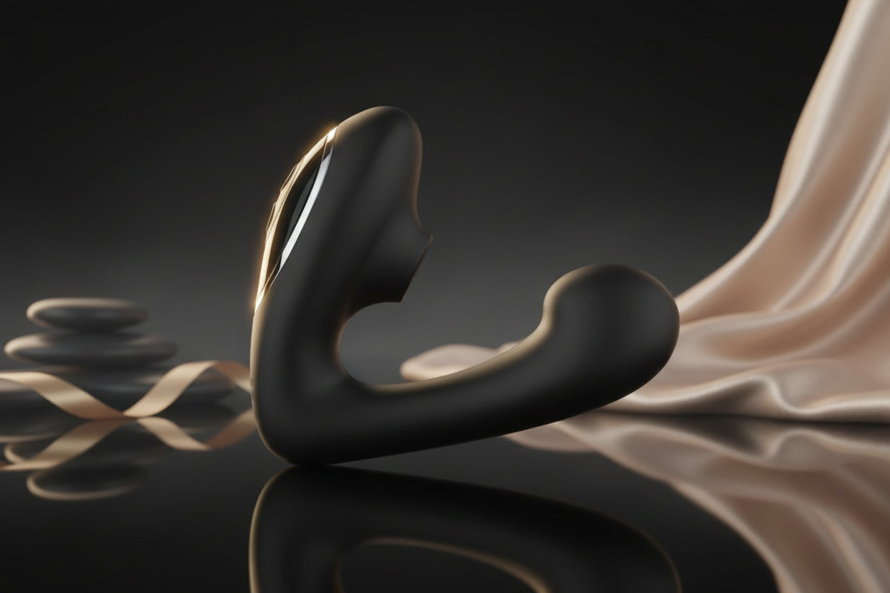 Dual Stimulator Greedy Girl Duet aus seidig weichem Silikon in elegantem Schwarz