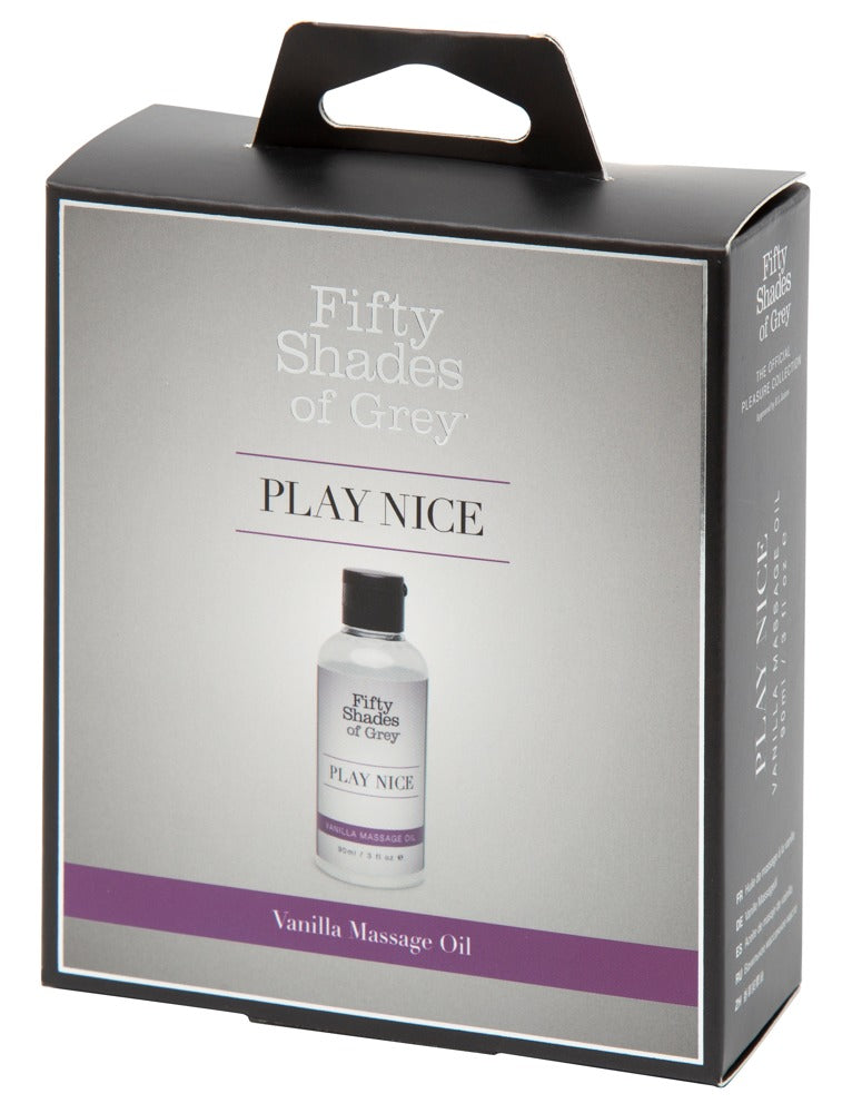 Fifty Shades of Grey Play Nice Vanilla Massage Oil Verpackung in elegantem Design für sinnliche Intimate Wellness Momente