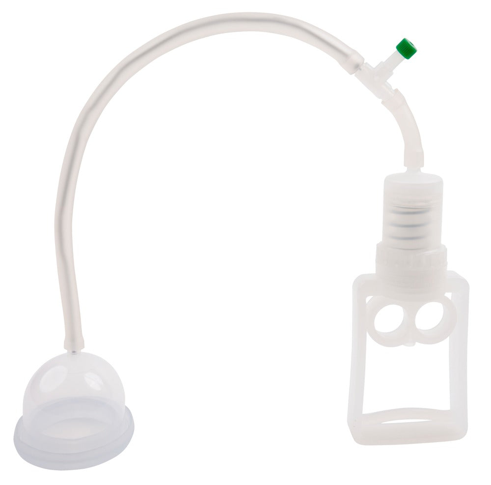 Kleine transparente Saugglocke des FRÖHLE VP001 DUO EXTREME PROFESSIONAL mit angeschlossener Handpumpe