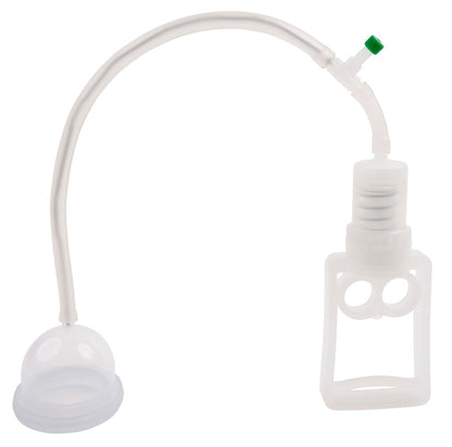 Kleine transparente Saugglocke des FRÖHLE VP001 DUO EXTREME PROFESSIONAL mit angeschlossener Handpumpe