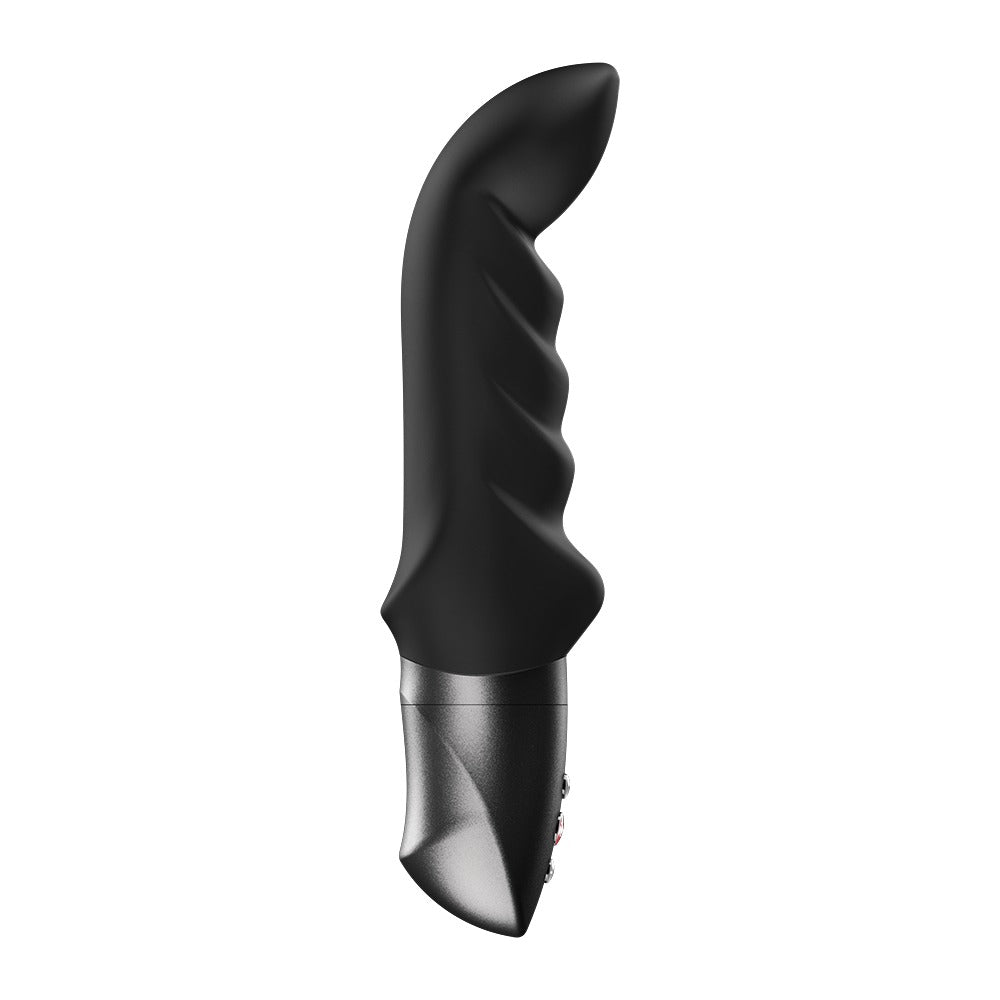 FUN FACTORY ABBY G G-Punkt-Vibrator in Schwarz mit gebogener Spitze und Wellenstruktur in der Seitenansicht