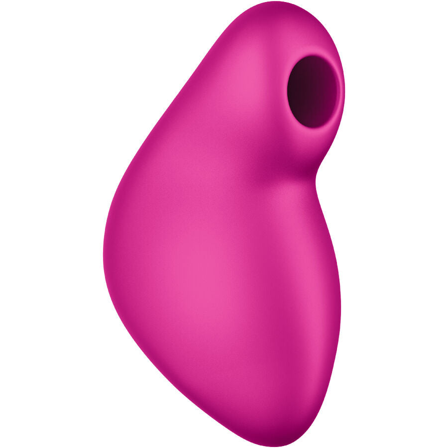 Fun Factory Allure Air-Pulse-Vibrator in Pink in Seitenansicht mit kompakter Form und seitlicher Öffnung für Air-Pulse-Stimulation