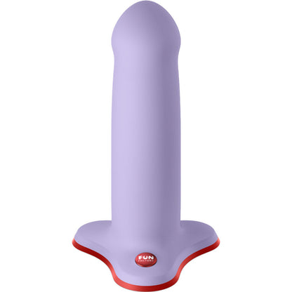 Fun Factory Amor G-Punkt-Dildo in Lila in Vorderansicht mit glatter Silikonoberfläche, geschwungener Spitze und breiter Saugbasis