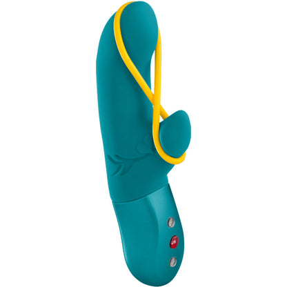 FUN FACTORY AMORINO Rabbit-Vibrator in Petrol und Gelb für innere und äußere Stimulation in der Gesamtansicht