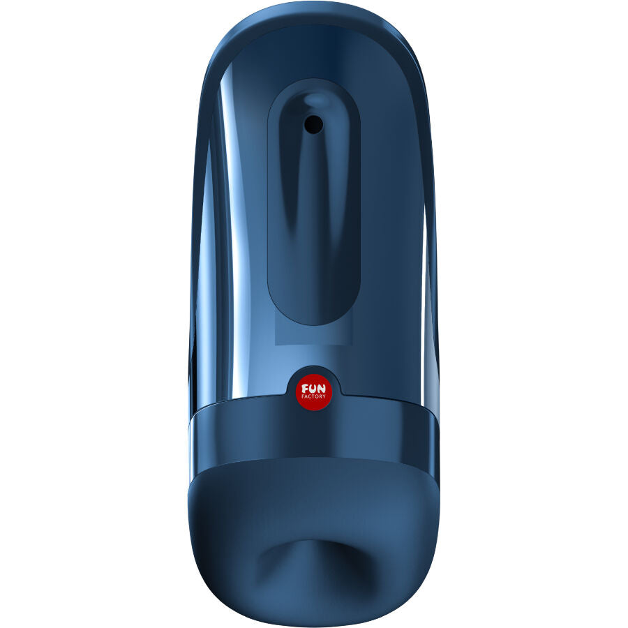 FUN FACTORY ARES flexibler Masturbator in Blau mit sichtbarer Öffnung in der Vorderansicht