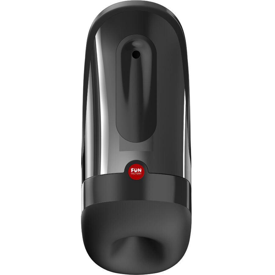 FUN FACTORY ARES flexibler Masturbator in Schwarz mit sichtbarer Öffnung in der Vorderansicht