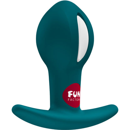 FUN FACTORY B BALL UNO Analplug in Petrol mit beweglichem Innengewicht und breiter Sicherheitsbasis in der Vorderansicht