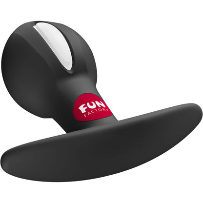 FUN FACTORY B BALL UNO Analplug in Schwarz mit beweglichem Innengewicht und Sicherheitsbasis in schräger Detailansicht