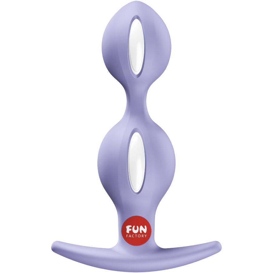 FUN FACTORY B BALLS DUO Analplug in Lila mit zwei kugelförmigen Elementen und breiter Sicherheitsbasis