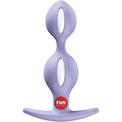 FUN FACTORY B BALLS DUO Analplug in Lila mit zwei kugelförmigen Elementen und breiter Sicherheitsbasis