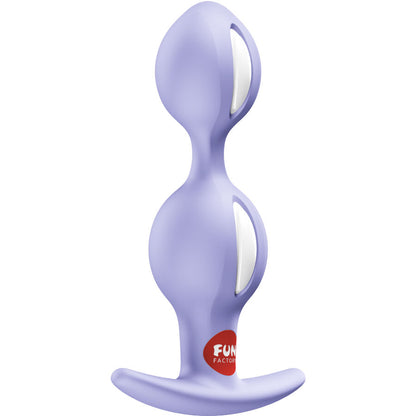 FUN FACTORY B BALLS DUO Analplug in Lila mit zwei Innenkugeln und breiter Sicherheitsbasis in der Vorderansicht