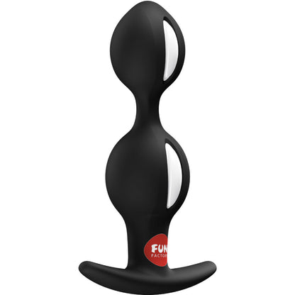 FUN FACTORY B BALLS DUO Analplug in Schwarz mit zwei Innenkugeln und breiter Sicherheitsbasis in der Vorderansicht