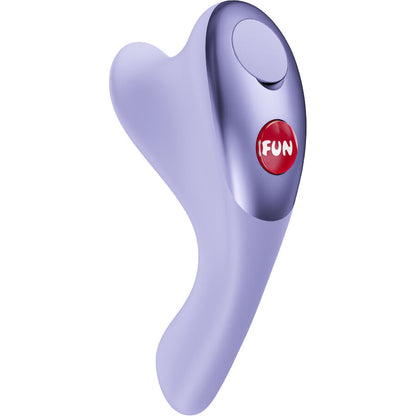 FUN FACTORY BE·ONE Fingervibrator in Lila mit ergonomisch geschwungener Form und Bedienelement in schräger Detailansicht