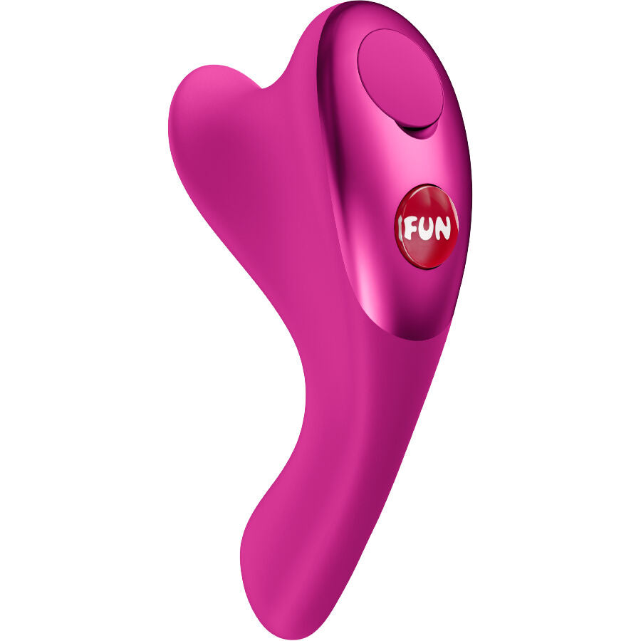 FUN FACTORY BE·ONE Fingervibrator in Pink mit ergonomisch geschwungener Form und Bedienelement in schräger Detailansicht