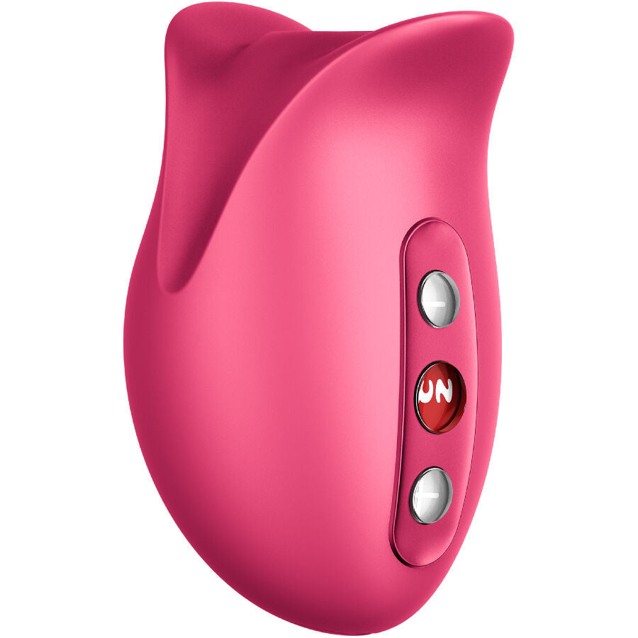 FUN FACTORY BELLE Air Pulse Stimulator in Pink für die Klitoris mit Bedienelementen in schräger Detailansicht