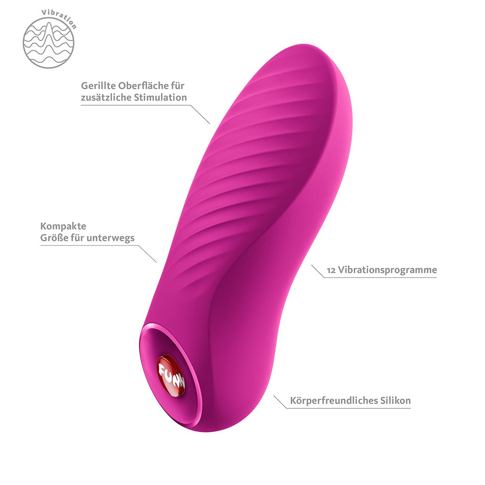 FUN FACTORY BIJOU Mini-Vibrator in Pink mit Übersicht der besonderen Produktmerkmale