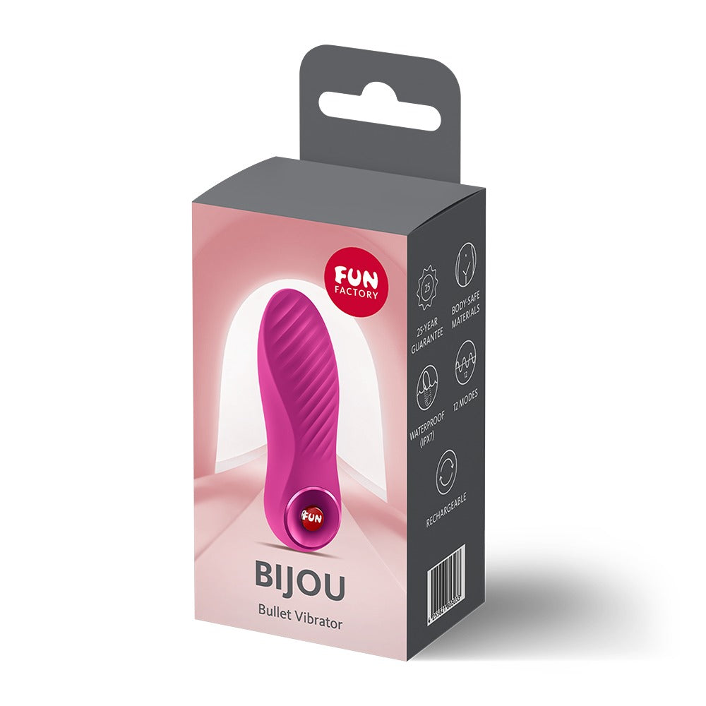 FUN FACTORY BIJOU Mini-Vibrator in Pink neben der Originalverpackung