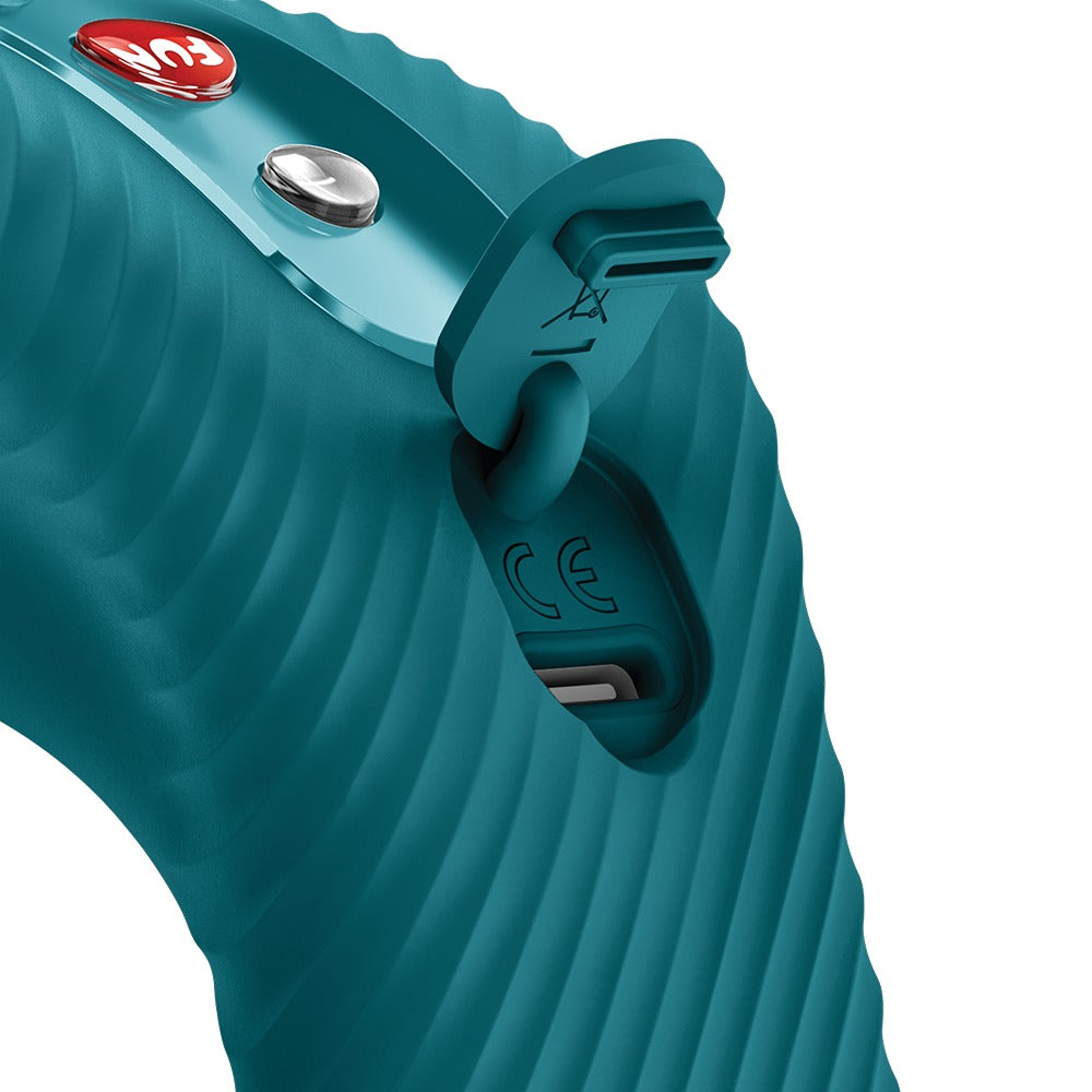 FUN FACTORY LAYA III Auflegevibrator in Türkis mit strukturierter Oberfläche in der Detailansicht